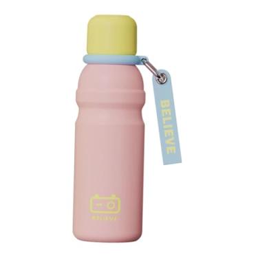 Imagem de ＫＬＫＣＭＳ Garrafa Térmica Isolada em aço Inoxidável à Prova de Vazamentos com Alça, Capacidade de 600ml, Ideal para Esportes, Academia, Carro, Uso Externo e, Rosa