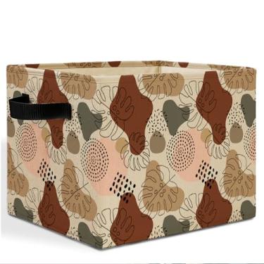 Imagem de HSIASHENG Cesto de armazenamento botânico boêmio abstrato com alças, terracota moderna de meados do século e cesto de roupa suja marrom, organizador de brinquedos para quarto, banheiro