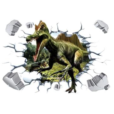 Imagem de MaiKeAYang Decalques de parede 3D murais removíveis vinil paredes decorações corrida espinossauro para sala de estar quartos de bebê quarto banheiro casa parede decoração DIY