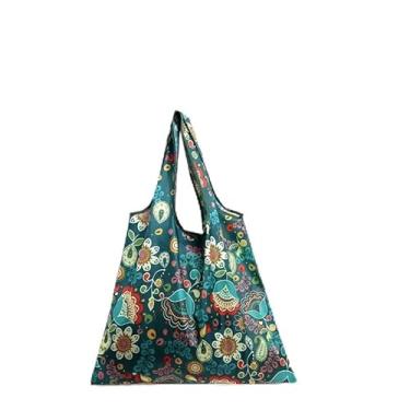 Imagem de 1 bolsa grande, bolsa de compras leve e dobrável, bolsa de compras moderna para mulheres, estampa de flores verdes