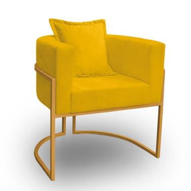 Imagem de Poltrona para Sala Base de Metal Dourada Reforçada Liz Veludo - LH Dec