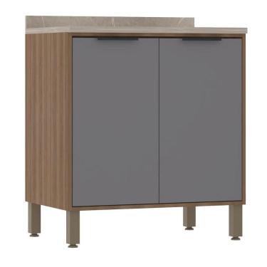 Imagem de Balcão De Cozinha Com Tampo 80 Cm 2 Portas De Abrir Aspen Luciane Móveis cinza Puro