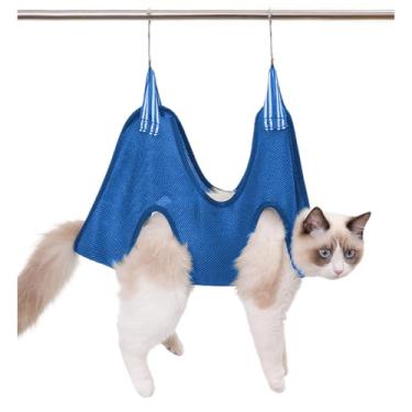 Imagem de HOSTPATH Arreio de rede para cães pequenos, bolsa de retenção de rede para banho, aparar unhas, orelha e olhos_M (azul), médio