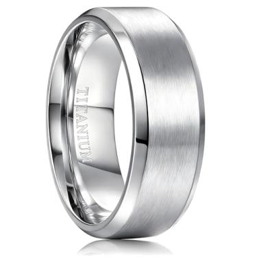 Imagem de Jstyle Aliança de casamento de titânio para homens - Aliança de casamento masculina hipoalergênica leve de 6 mm/8 mm com zero manutenção superfície escovada bordas polidas anel de noivado masculino