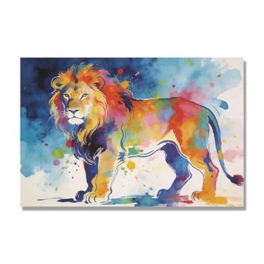 Imagem de NHLDZYH Arte abstrata de respingos de leão, pintura colorida de animais em tela, decoração de parede expressiva moderna para sala de estar ou escritório. A72. 70 x 105 cm - 27,6 x 41,4 pol. Somente