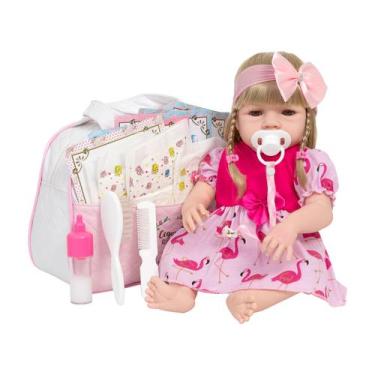 Imagem de Bebê Reborn Menina Loira Cabelo Comprido Com Kit Acessórios - Cegonha 