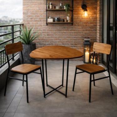 Imagem de Mesa De Jantar Redonda Para 4 Cadeiras Lugares Estilo Industrial Ferro