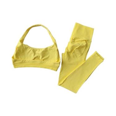 Imagem de Conjunto De Yoga Sem Costura Feminino Com Top Esportivo De Alça Halter