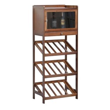 Imagem de Grande prateleira de exibição de garrafa de vinho de madeira - Armário de bebidas com porta, suporte de vinho de alta capacidade para sala de estar, cozinha, bar, sala de jantar, café - Rack de