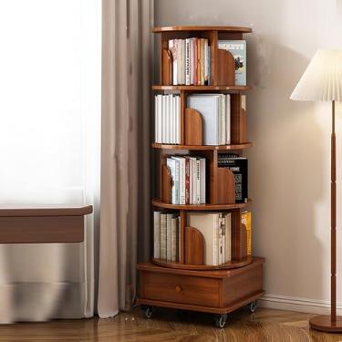 Imagem de Estante rotativa de 360 graus multicamadas com base de camada dupla e rodas móveis - marrom, organizador elegante e estojo de exibição para armazenamento aberto e estantes de canto