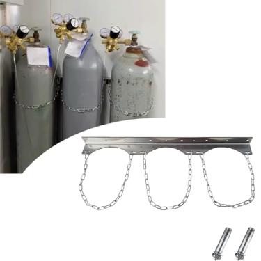 Imagem de Suporte de tanque de nitrogênio para van - Suporte de parede para 3 cilindros de gás argônio/oxigênio/CO2 - Correntes duráveis e seguras para uso doméstico, laboratório e fábrica