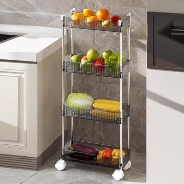 Imagem de Carrinho utilitário de acrílico fino de 4 camadas com rodas bloqueáveis, carrinho de armazenamento móvel para espaços estreitos, organizador de unidade de prateleiras cinza, 38 cm P x 5 cm L x 94 cm A