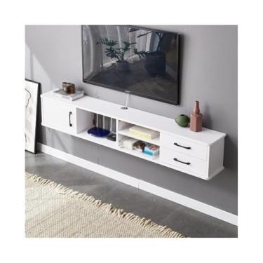 Imagem de CFGH6FDF Suporte de TV flutuante para armário de TV, armário de TV montado na parede de 188 cm, prateleiras flutuantes com 2 gavetas para unidade de parede de mídia de sala de estar (branco)