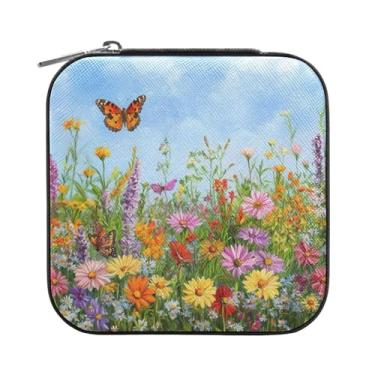 Imagem de Burbuja Caixa de joias de flores silvestres na primavera, mini estojo de joias de viagem para mulheres e meninas, organizador de joias para brincos, anéis, colares e pulseiras