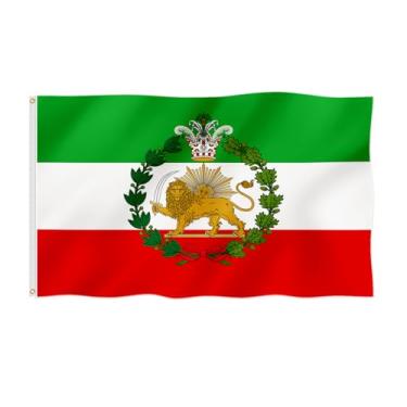 Imagem de Bandeira histórica da Pérsia do Antigo Irã, Antigo Sol de Leão, Bandeira Iraniana 5 x 7 m, à prova de desbotamento, cor linda, poliéster mais espesso com 2 argolas de latão