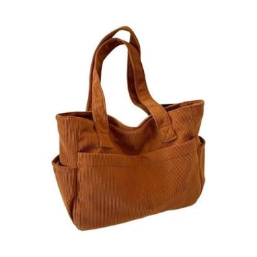 Imagem de Bolsa Tote Feminina De Grande Capacidade Em Corduroy Listrado, Bolsa C