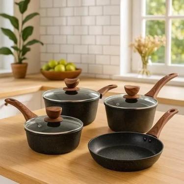 Imagem de Conjunto Panelas Antiaderente com Tampa de Vidro 04 peças Preto - THIK