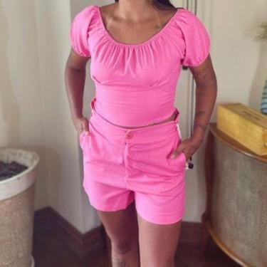 Imagem de Conjunto Feminino Shorts Com Blusinha ZRA Manga Princesa Cor:;Tamanho:P-Feminino
