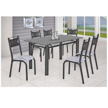 Imagem de Mesa de Jantar 6 Cadeiras Retangular Aço Tampo Granito Poeme Ciplafe, 