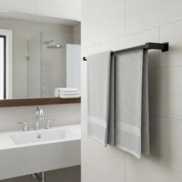 Imagem de Porta Toalha Duplo Banheiro 50cm Inox Preto Fosco - Decora
