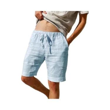 Imagem de Bermudas Masculinas De Verão Em Algodão E Linho Respirável, Cor Sólida