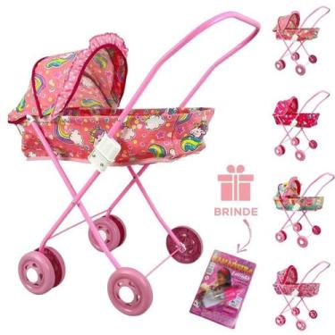 Imagem de Carrinho De Boneca Berço Rosa Passeio Luxo Bebê Reborn Infantil Presen
