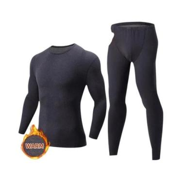 Imagem de Roupa Térmica Masculina 2/4 Peças Cor Sólida Outono Inverno Confortáve