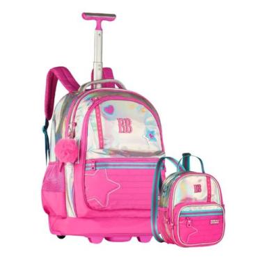 Imagem de Kit Mochila De Rodinha Holográfica Rebecca Bonbon Com Chaveiro e Lanch