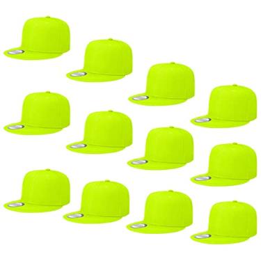 Imagem de Falari Pacote com 12 bonés snapback estilo hip hop aba reta cor lisa tamanho ajustável, Pacote com 12 verde-neon, tamanho �nico