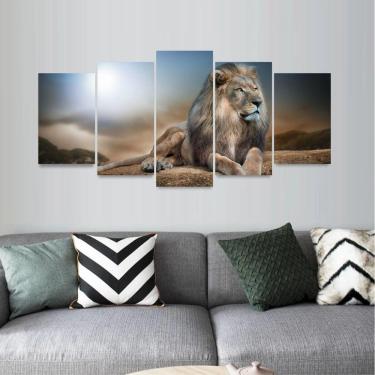 Imagem de Quadro Leão de Judá Arte Para Sala Quarto Mosaico 5 Peças