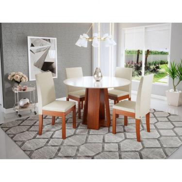 Imagem de Conjunto Sala de Jantar Mesa Styllo 100cm com 4 Cadeiras Cristal Sonetto Móveis Cherry/Off White