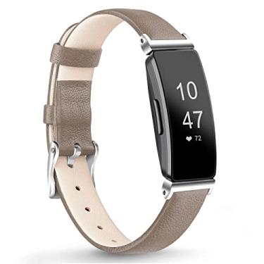 Imagem de Pulseira de couro para Fitbit Inspire 2 para mulheres pulseiras de substituição de couro fino macio para Fitbit Inspire HR/Fitbit Inspire/Fitbit Ace 2 Fitness Tracker (marrom claro)