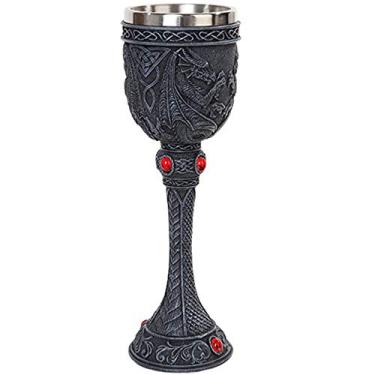 Imagem de Pacific Giftware Cálice de Vinho Celta Medieval Dragão Resina com Copo de Aço Inoxidável