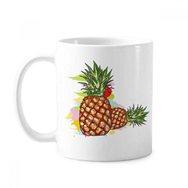 Imagem de Caneca de cerâmica para desenho de frutas e abacaxis para casais em cerâmica para café e porcelana