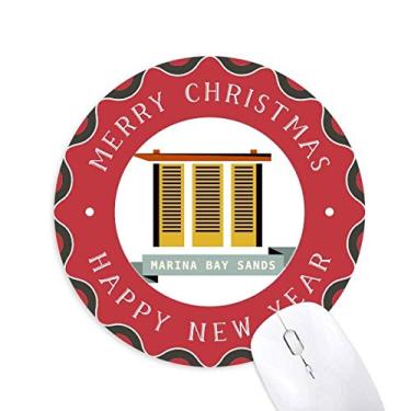 Imagem de Mouse Pad Singapura Marina Bay Sands Feliz Natal redondo borracha