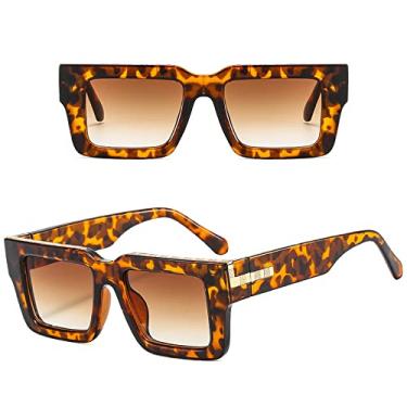 Imagem de Óculos de sol grandes de moda leopardo feminino designer de luxo armação grossa óculos de sol quadrado gradiente oculos, chá de leopardo, tamanho único