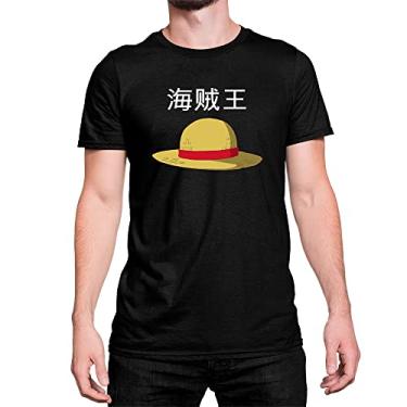 Imagem de Camiseta T-Shirt Chapéu One Piece Luffy Cor:Preto;Tamanho:M