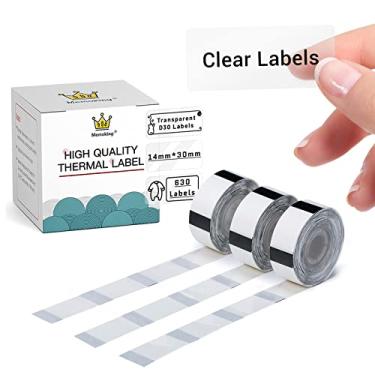 Imagem de Etiqueta térmica transparente - Etiqueta transparente de papel para impressora à prova d'água 14 x 30 mm/0,55 x 1,18 polegadas para classificação de preço de nome, compatível com impressora Memoking/Phomemo D30, 3 rolos