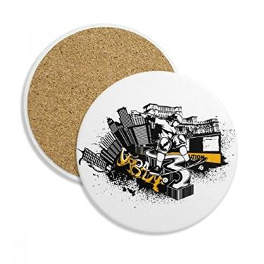 Imagem de Caneca para esportes de inverno Esqui e Contorno da cidade Caneca porta-copos Proteção de mesa Pedra absorvente