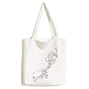 Imagem de Bolsa de lona com estampa de flor e linha de desenho de cultura bolsa de compras casual