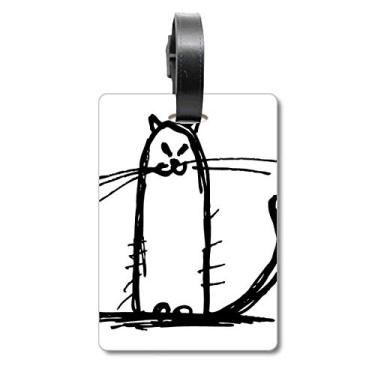 Imagem de Small Cat Smile Sit Black Line Mala com etiqueta para cartão de bagagem
