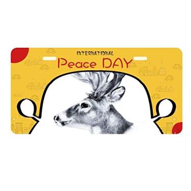 Imagem de DIYthinker Sketch Deer Placa de carro preta e branca Etiqueta Decoração de carro Dia da Paz