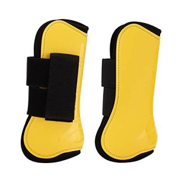 Imagem de Botas de tendão de cavalo PU Shell, Botas de tendão de cavalo protegem a perna do cavalo macia e confortável para salto de cavalo(amarelo, Um par de pernas dianteiras aumentadas)