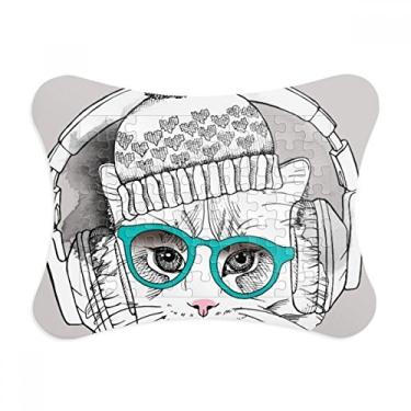 Imagem de Fone de ouvido chapéu de lã branco proteção de gato animal moldura decoração quebra-cabeça ornamento de jogo