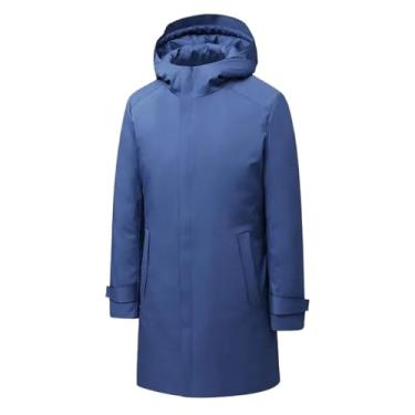 Imagem de Casaco de inverno masculino longo parkas com capuz quente jaqueta cáqui agasalho grosso, Azul, PP