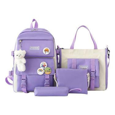 Imagem de Mochila Fashion Campus High School de alta capacidade, 4 peças