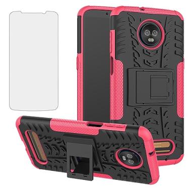 Imagem de Asuwish Capa de celular para Moto Z3 / Z3 Play com protetor de tela de vidro temperado e suporte fino híbrido resistente capa protetora Motorola MotoZ3 Z 3 3Z Z3play celular mulheres homens rosa