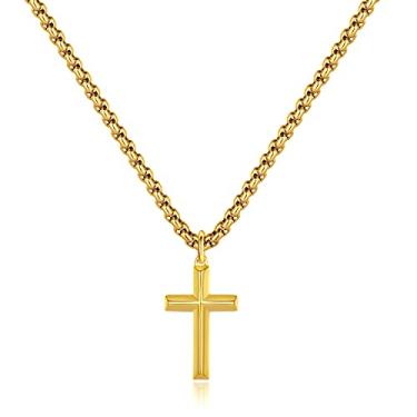 Imagem de REVEMCN Colar com cruz de prata e ouro preto para meninos, corrente com pingente de cruz para homens, mulheres, joias religiosas, presentes para meninos e meninas, 40 a 61 cm, 16 inches, Aço