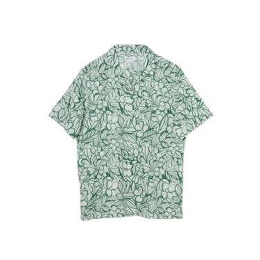Imagem de GAP Camisa masculina de manga curta com gola resort de linho e ajuste padrão, Floral verde, G