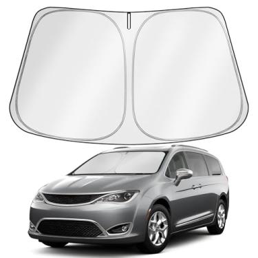 Imagem de FARVHES Protetor solar de para-brisa de ajuste personalizado para Chrysler Pacifica 2017-2024 - dobrável, fácil de instalar, tecido refletivo 210T, design de camada dupla, bloqueia 99% dos raios UV,